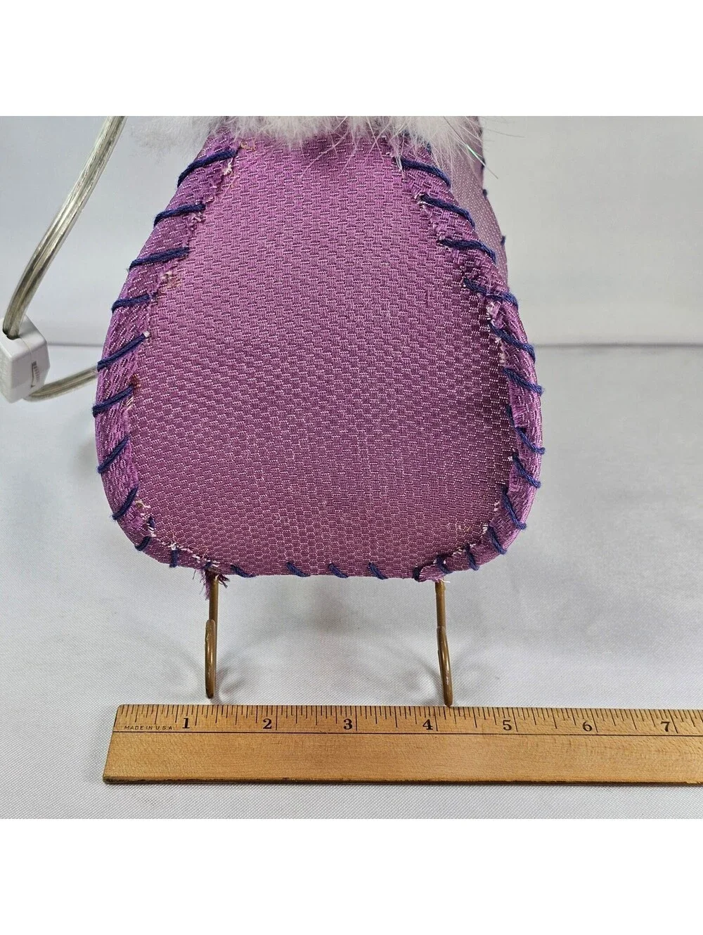 Vintage Novelty Purse Accent Lamp Purple Fabric Faux Fur Beaded Handle Kitschy